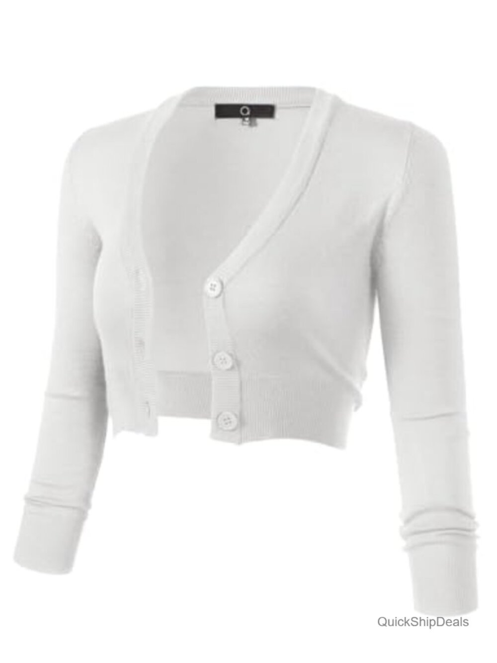 Cropped Bolero Shrug Cardigan Womens 3/4 Sleeve V-Neck Button Knit Lightweight